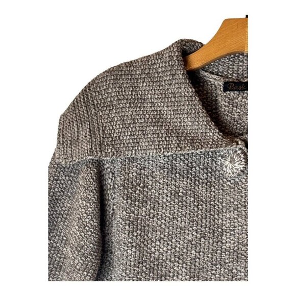 Bask Sweater Women Small Brown Ivory Knit Collared Snap Long Line Cardigan - Picture 4 of 10